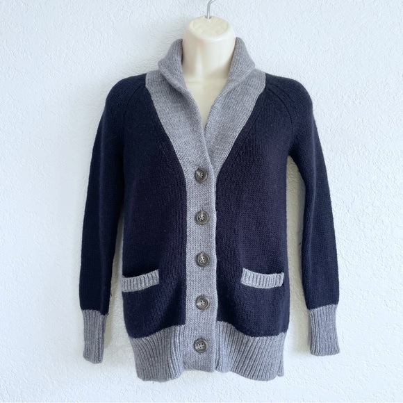 J. Crew Sweaters - J. Crew Women's Wool Mohair Gray Navy Blue Cardigan Grandpa Sweater XXS Cowl